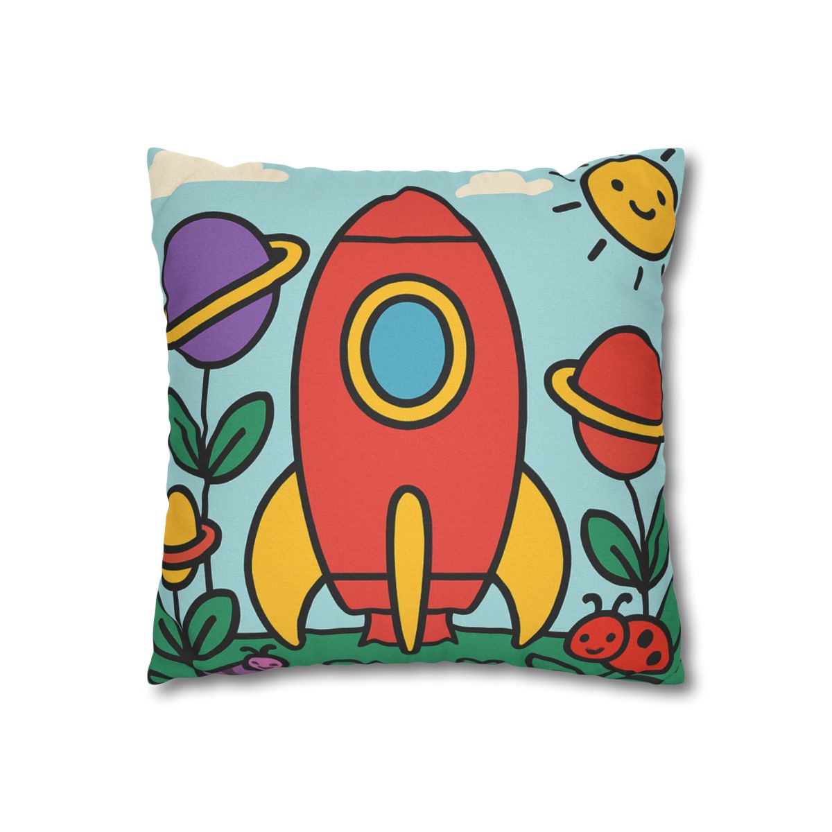Rainbow Rocket Garden designer print pillow cases