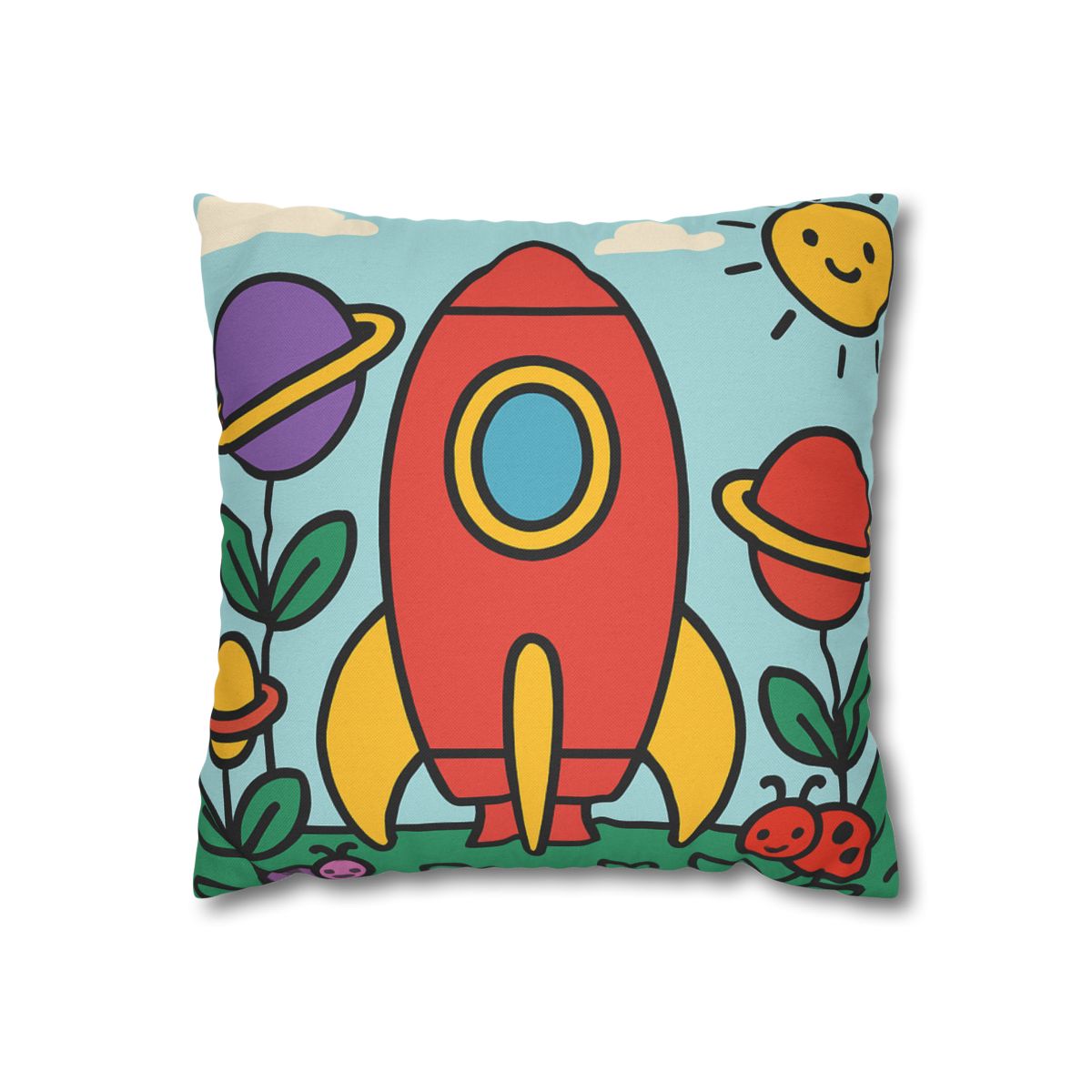 Rainbow Rocket Garden designer print pillow cases