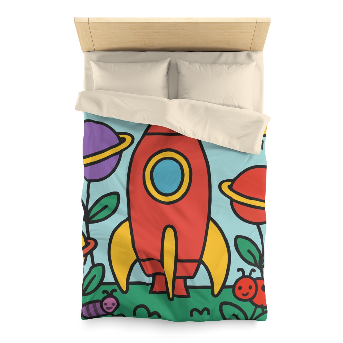 Rainbow Rocket Garden personalized bedding duvets