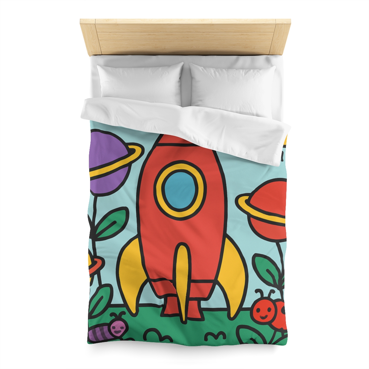 Rainbow Rocket Garden personalized bedding duvets
