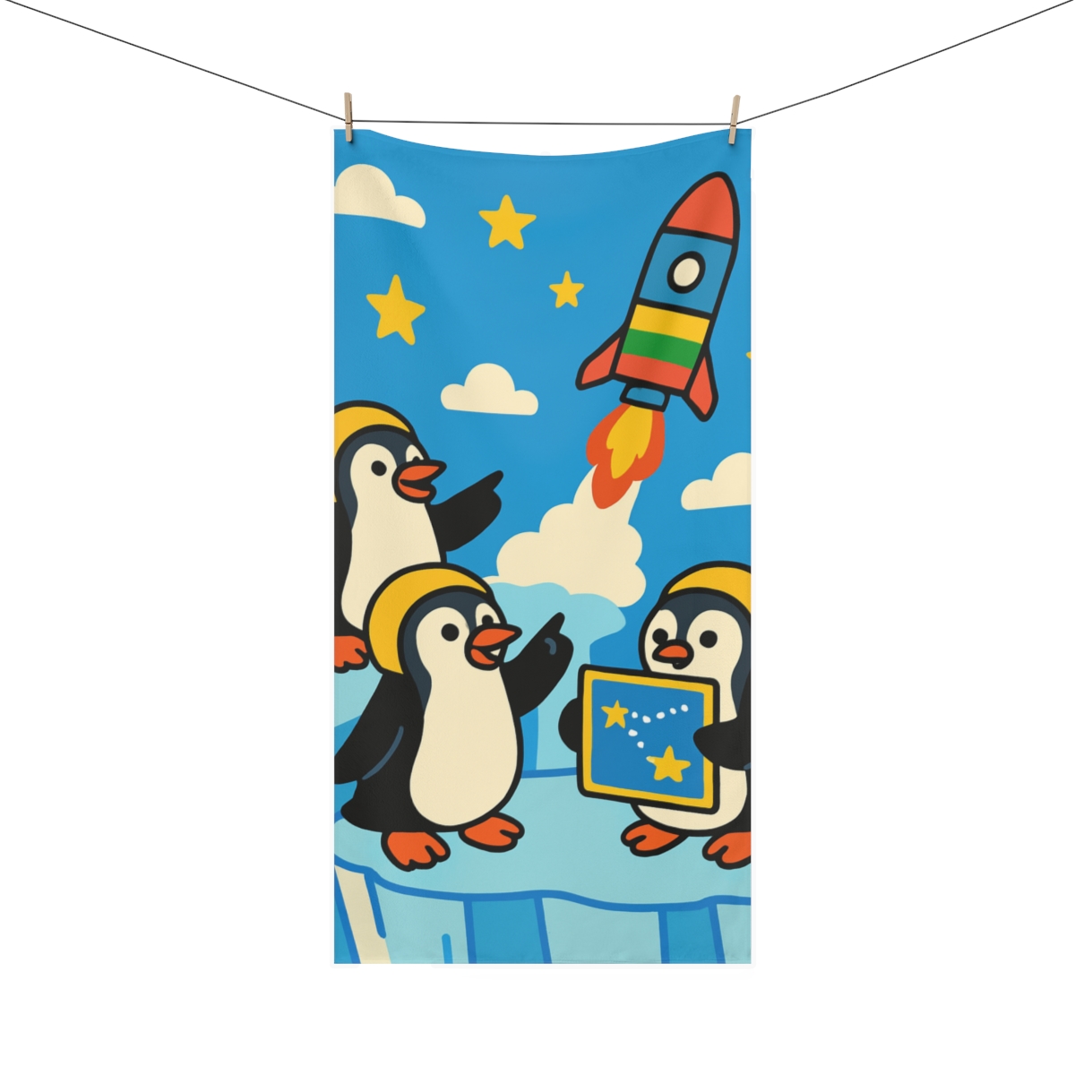 Rainbow Rocket Penguins stylish beach towels