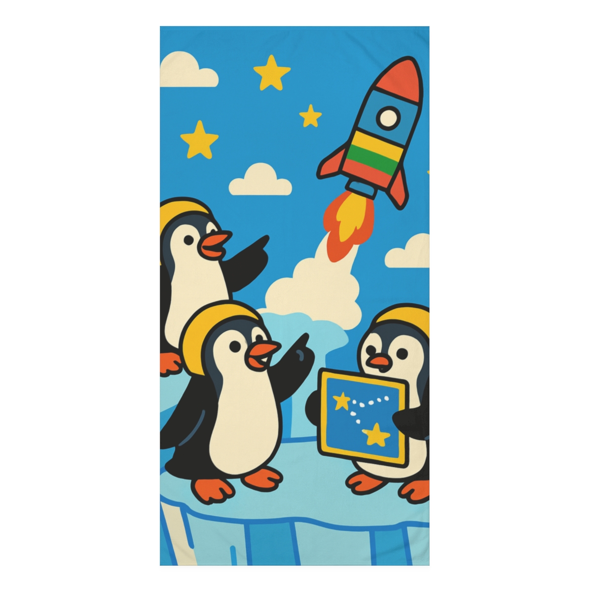 Rainbow Rocket Penguins stylish beach towels