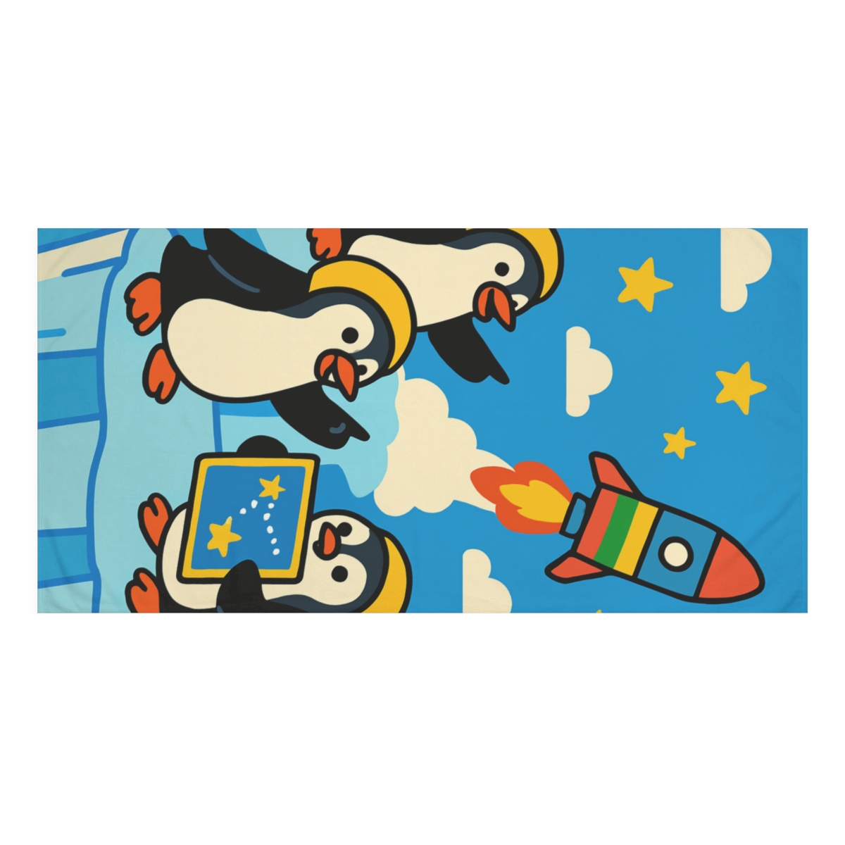 Rainbow Rocket Penguins stylish beach towels
