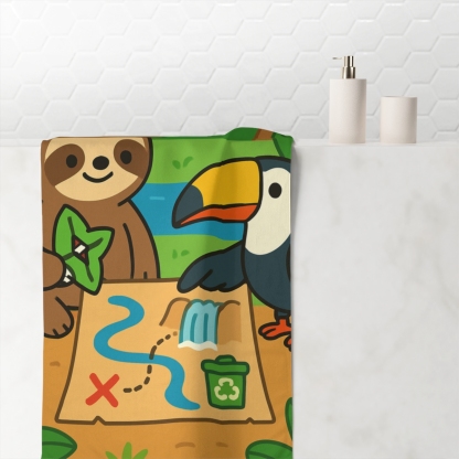 Rainforest Map Makers Sloth And Toucan custom towels