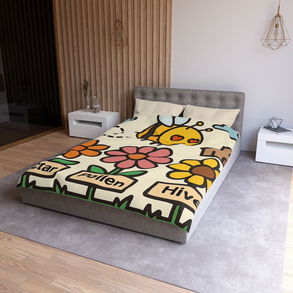 Robot Bee Pollination Map designer printed duvets