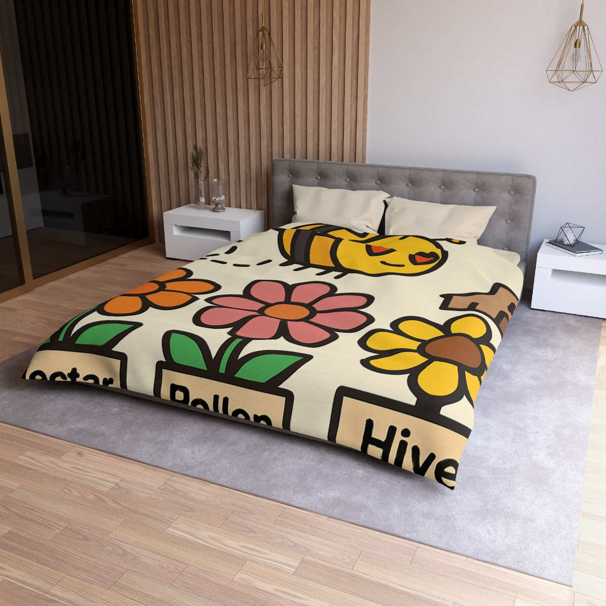 Robot Bee Pollination Map designer printed duvets