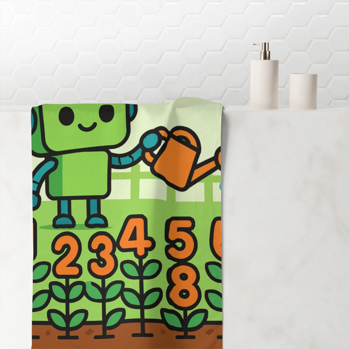 Robot Gardener And The Number Sprouts personalized bath towels