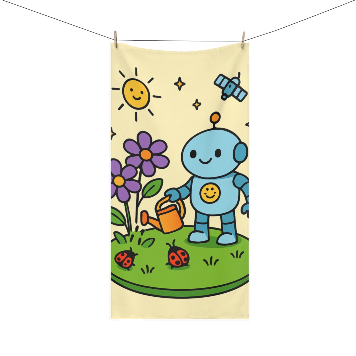 Robot Gardeners In The Tiny Planet Park stylish beach towels