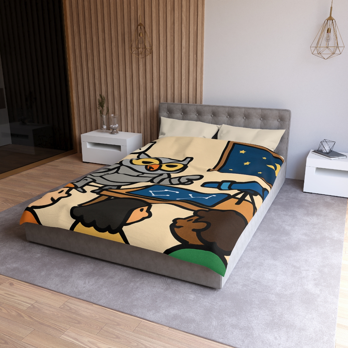 Robot Owl Telescope Workshop custom duvets