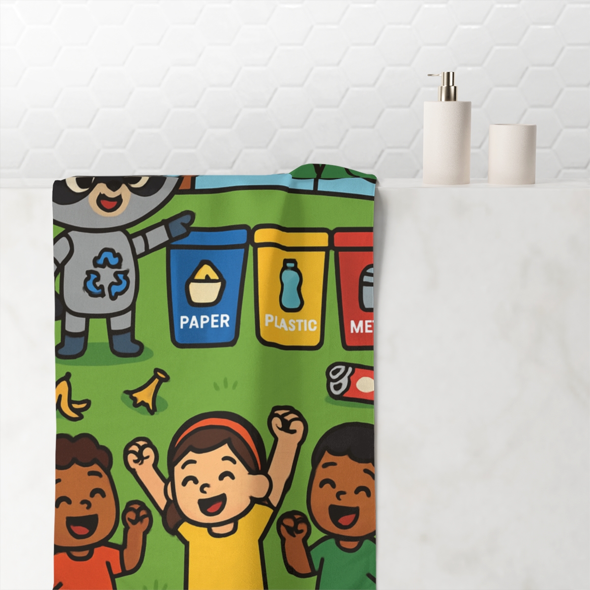 Robot Raccoon Recycling Rally unique gift towels