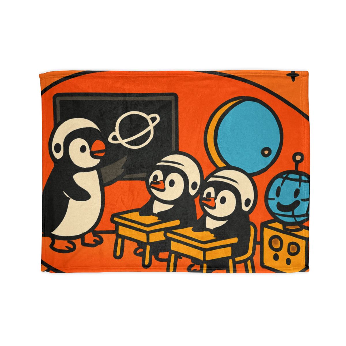 Rocket Classroom With Penguin Pilots unique gift blankets