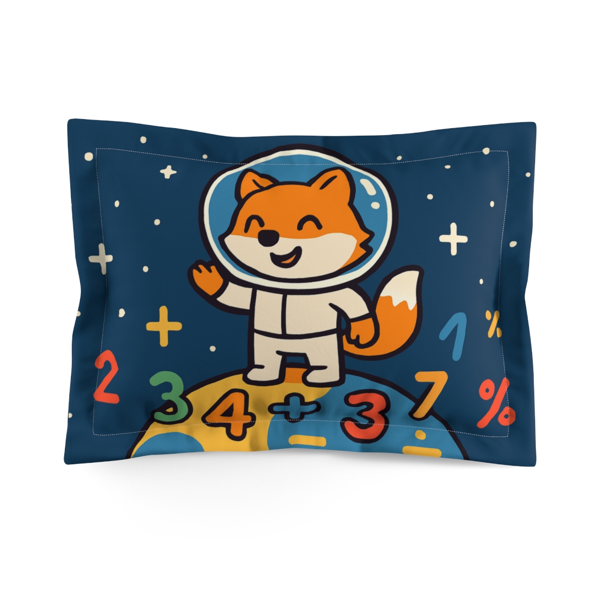 Rocket Fox On Planet Numbers designer printed pillows