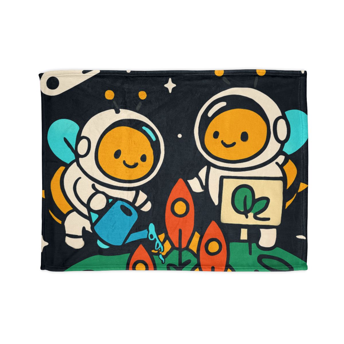 Rocket Garden Of The Bumblebee Astronauts personalized cozy blankets