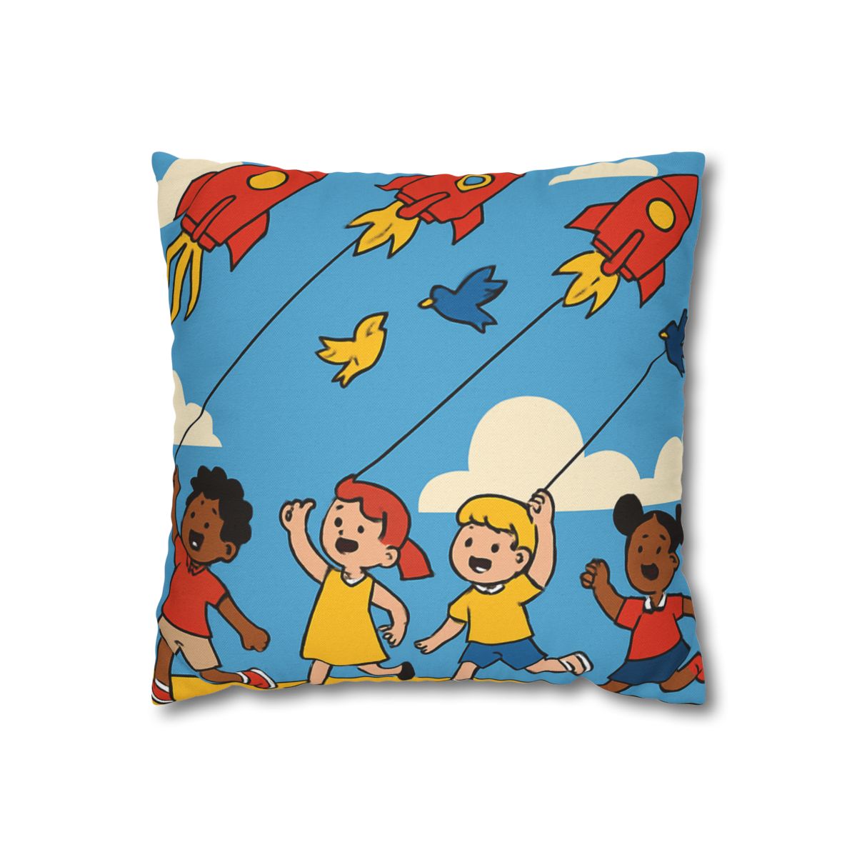 Rocket Kite Race designer print pillow cases