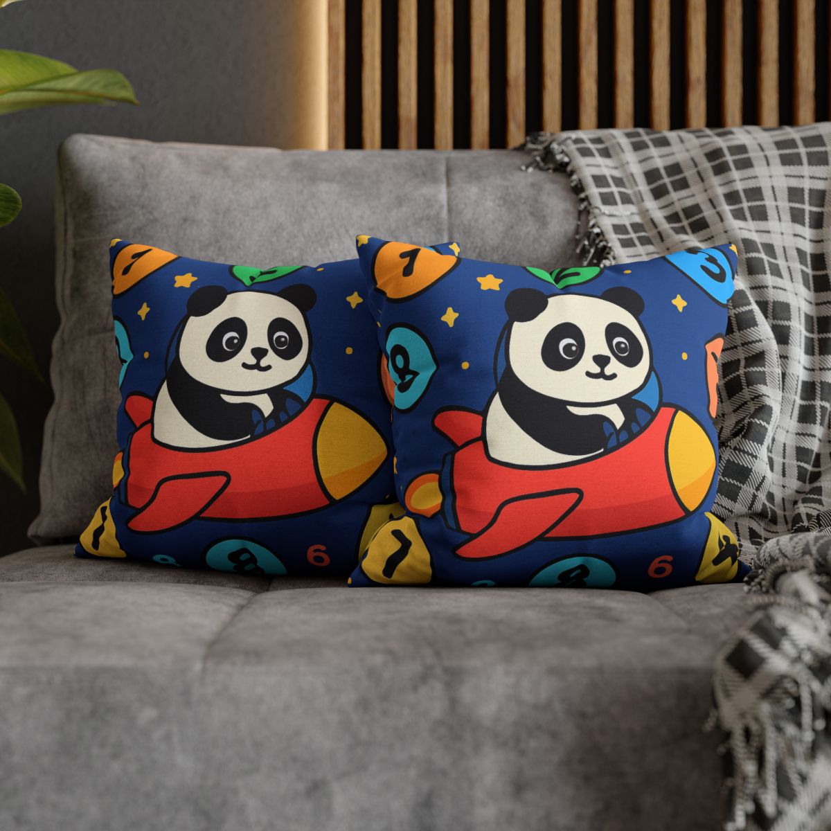 Rocket Panda And The Number Planets designer print pillow cases