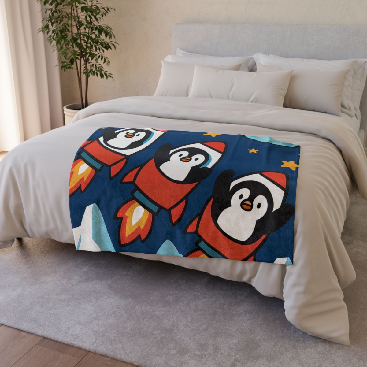 Rocket Penguin Crew trendy patterned blankets