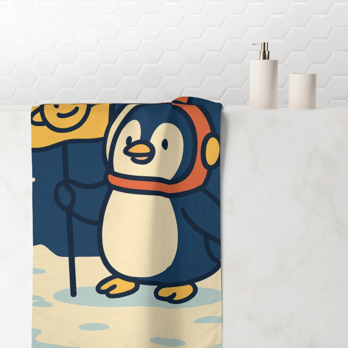 Rocket Penguin Patrol personalized bath towels