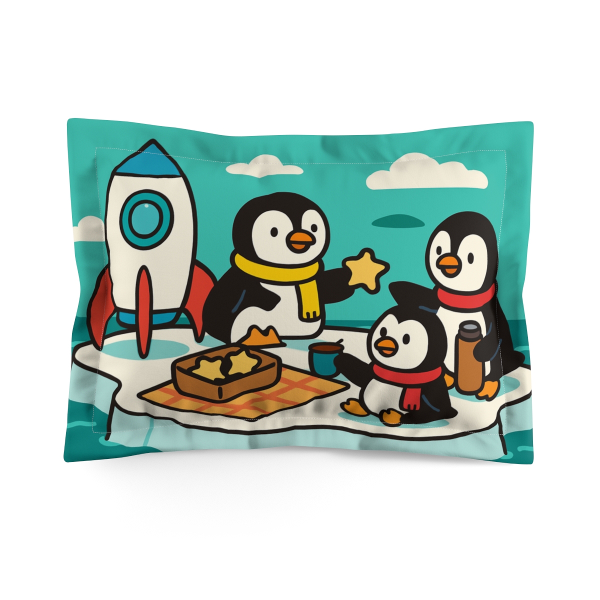 Rocket Penguin Picnic personalized decorative pillows