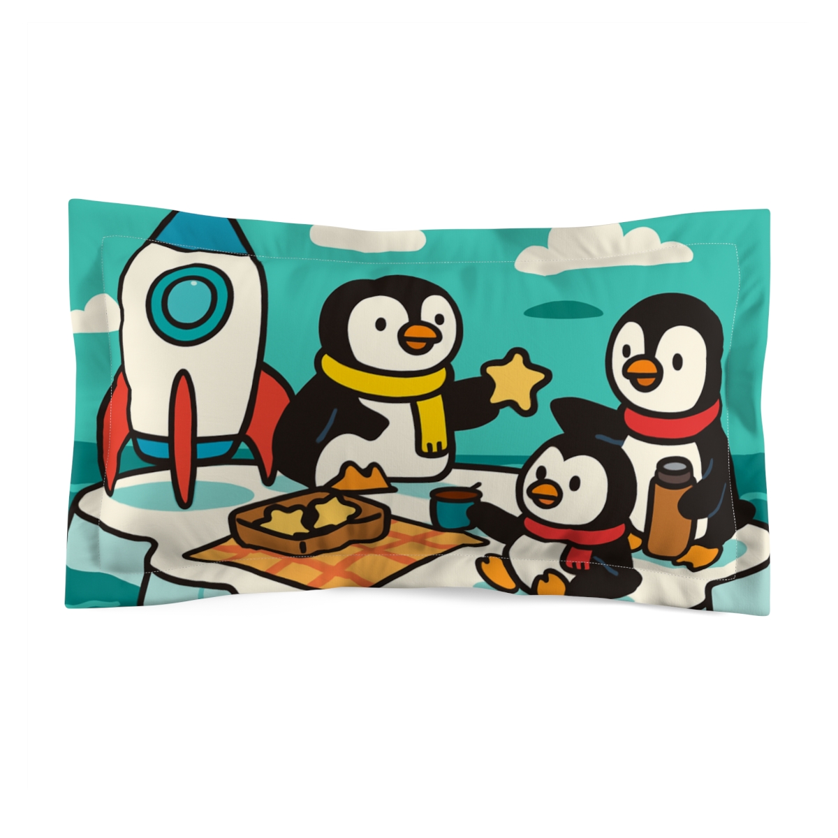 Rocket Penguin Picnic personalized decorative pillows