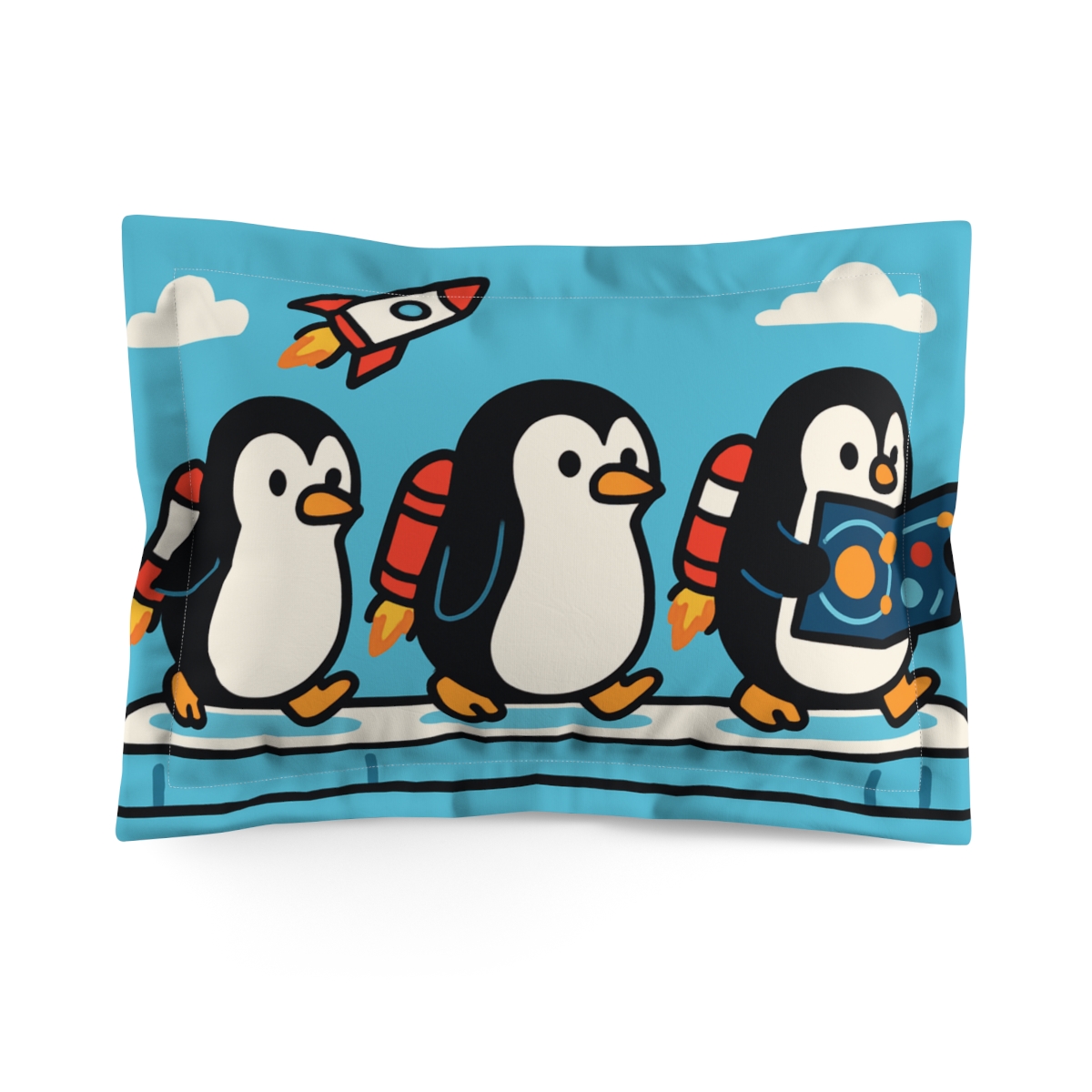Rocket Powered Penguin Parade unique shape pillows