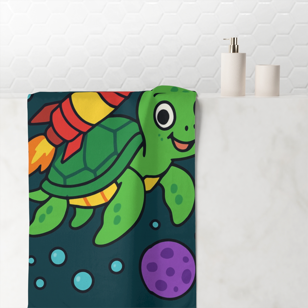 Rocket Powered Sea Turtle Adventure trendy hand towels