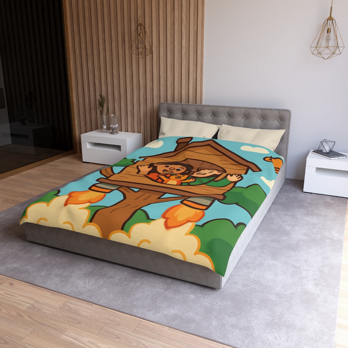 Rocket Powered Treehouse Forest unique patterned duvets