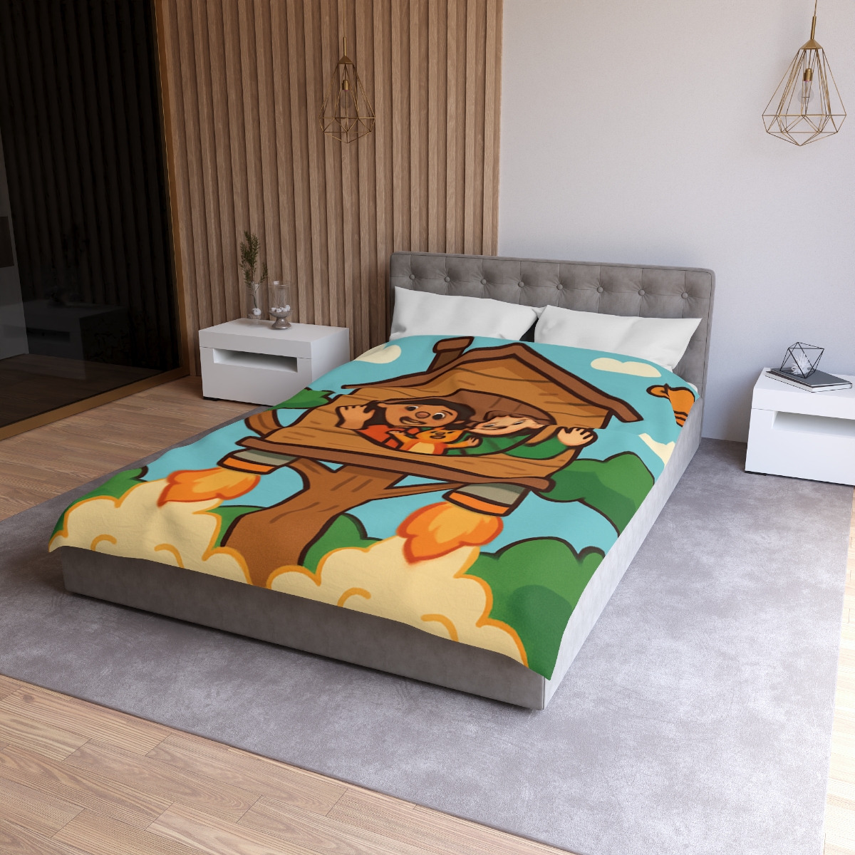 Rocket Powered Treehouse Forest unique patterned duvets