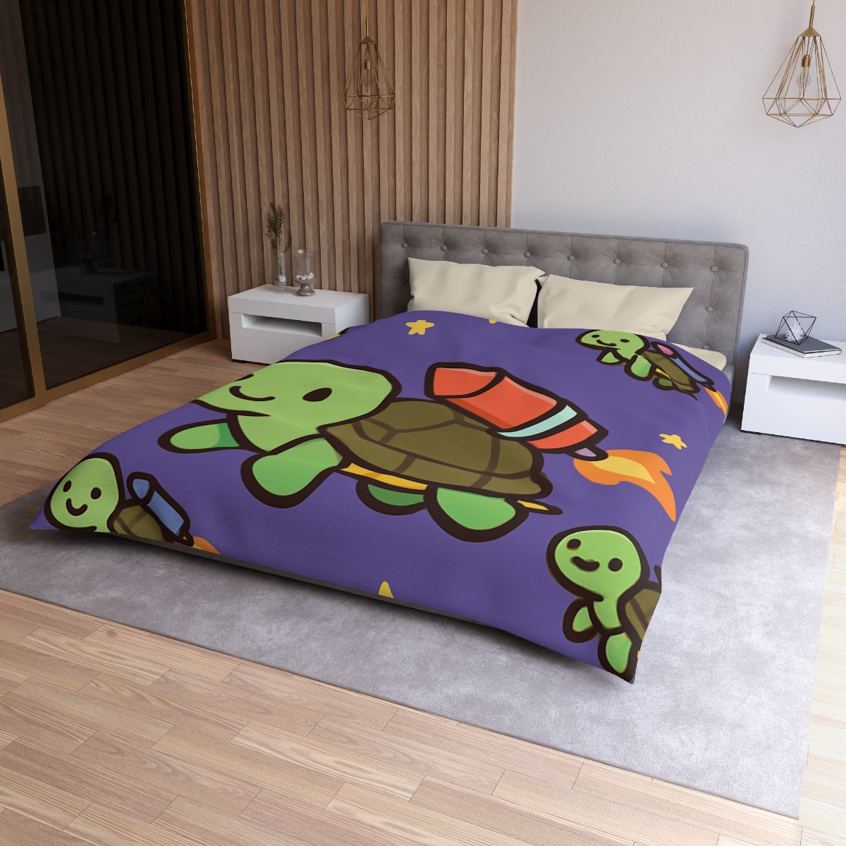 Rocket Powered Turtle Parade designer printed duvets