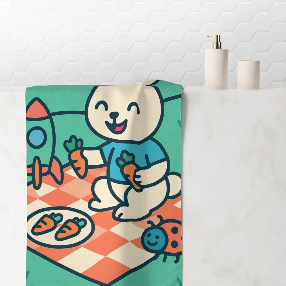 Rocket Rabbit Picnic unique gift towels