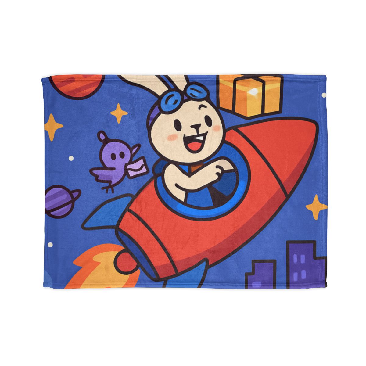 Rocket Rabbit Space Delivery personalized cozy blankets