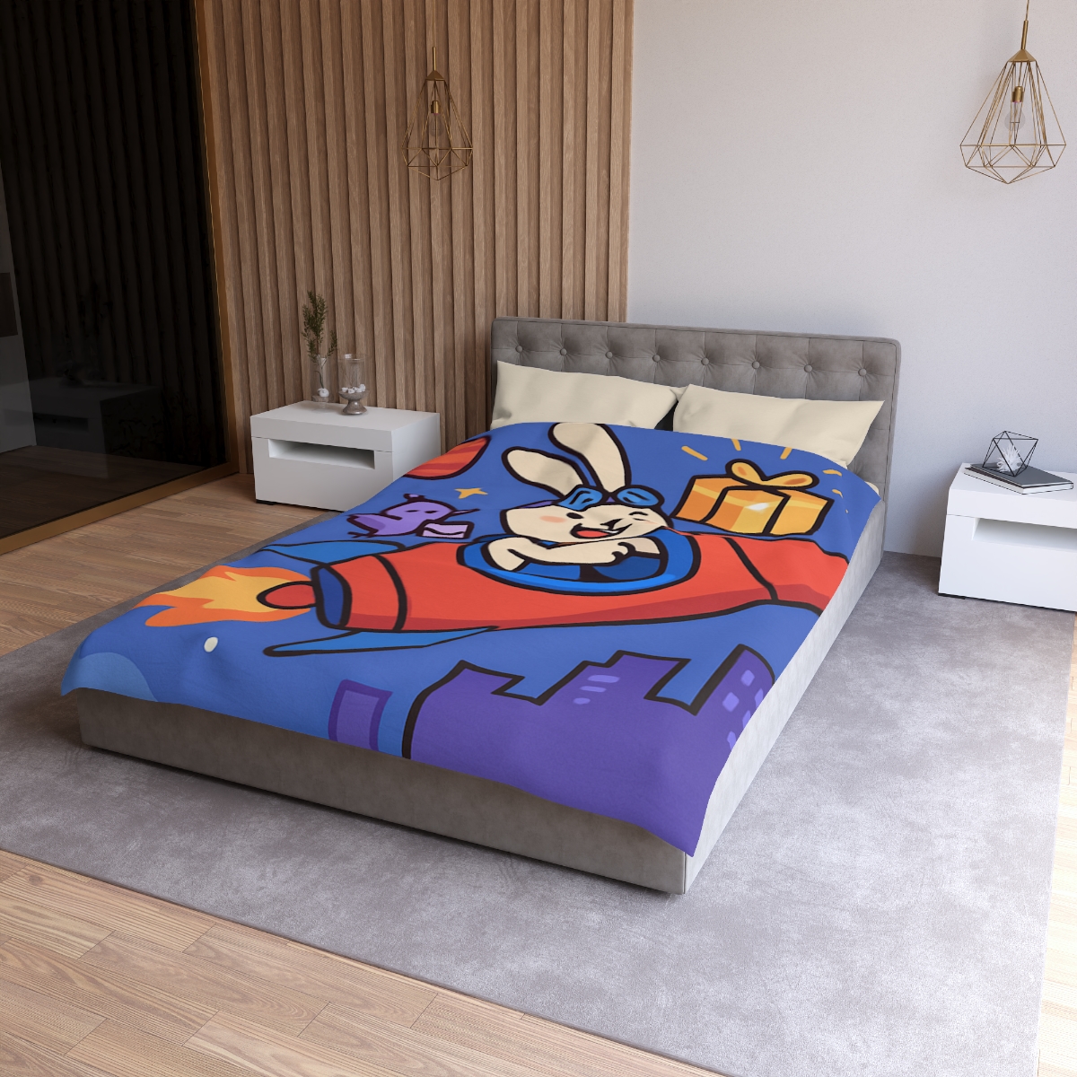Rocket Rabbit Space Delivery custom duvets