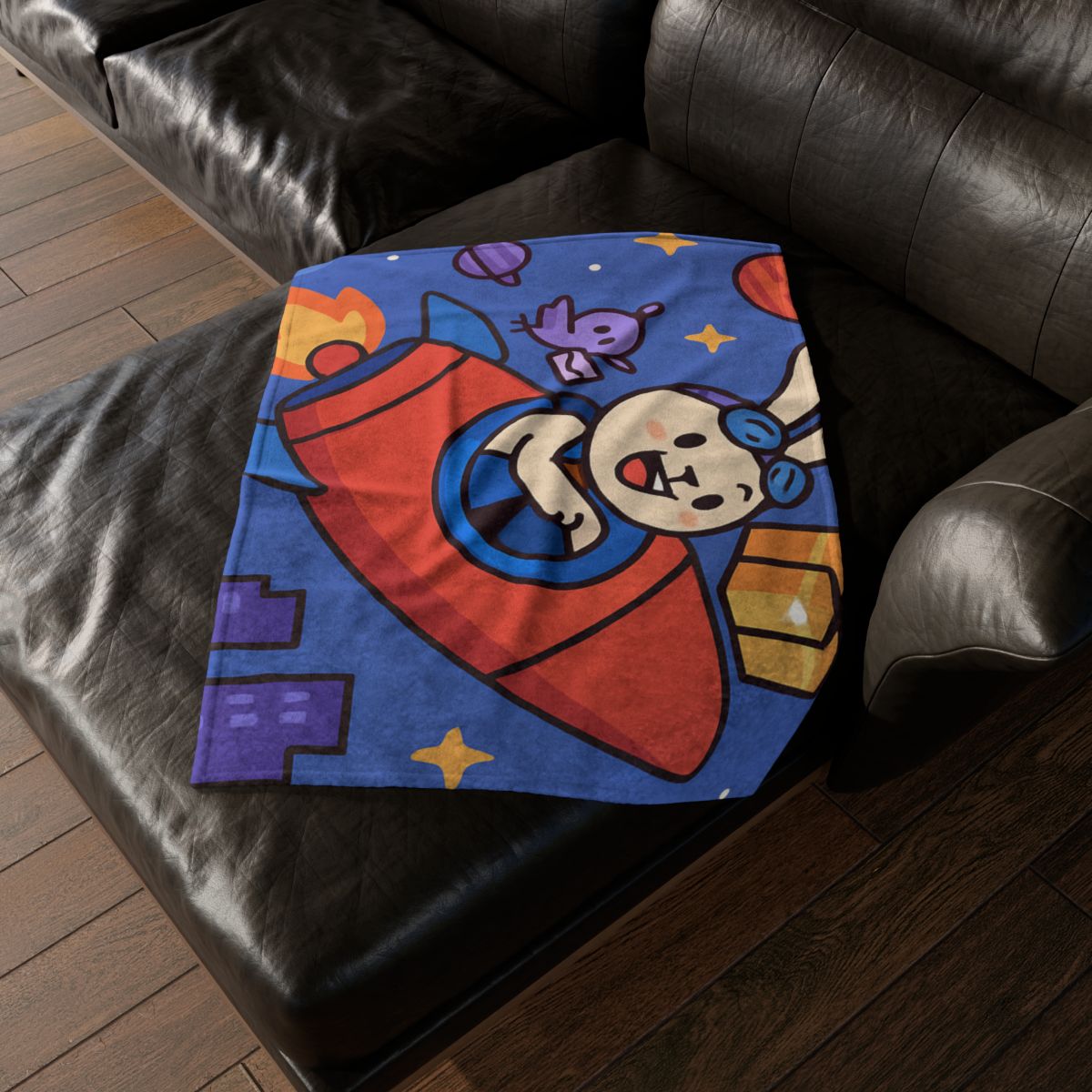 Rocket Rabbit Space Delivery personalized cozy blankets