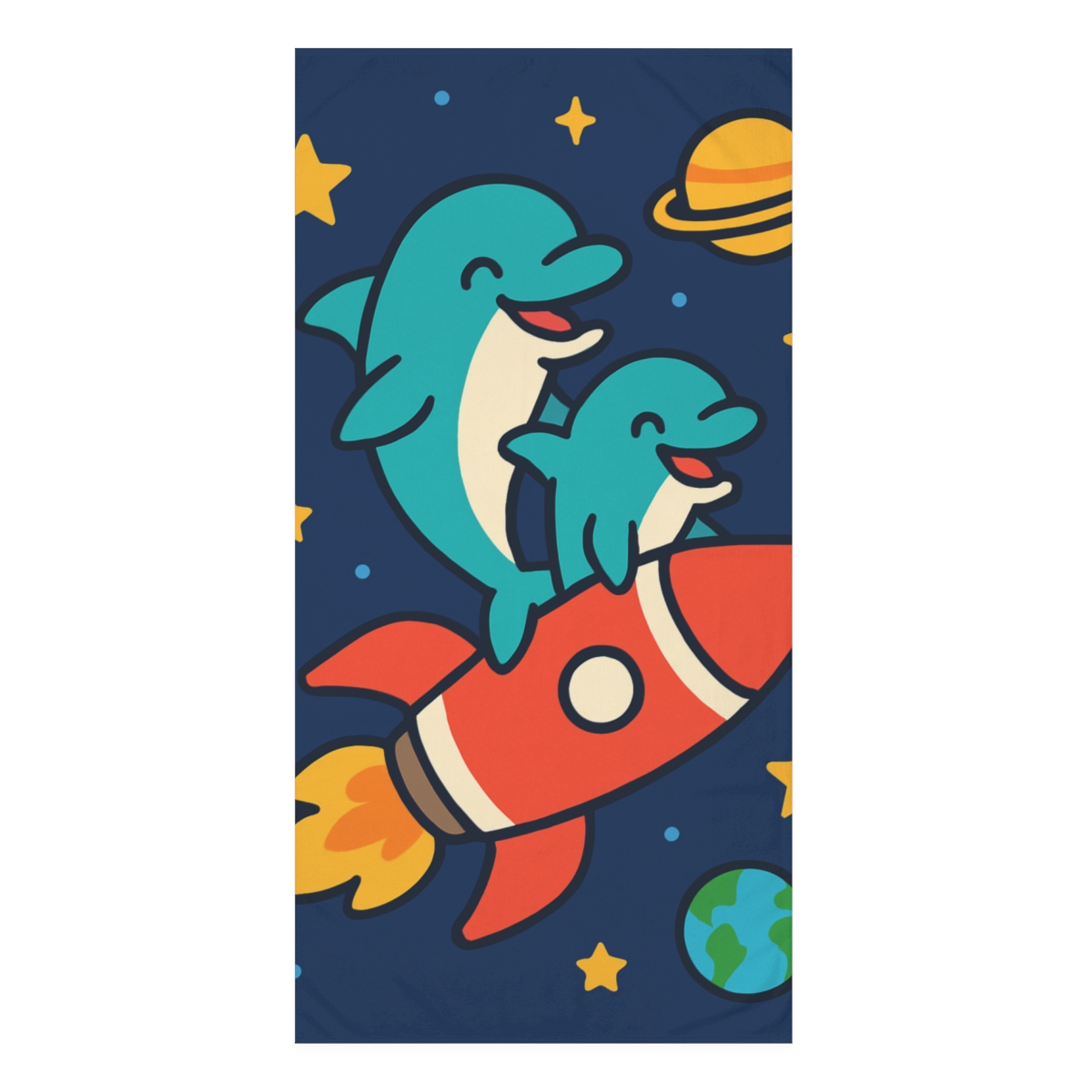 Rocket Riding Dolphin Duo designer printed towels