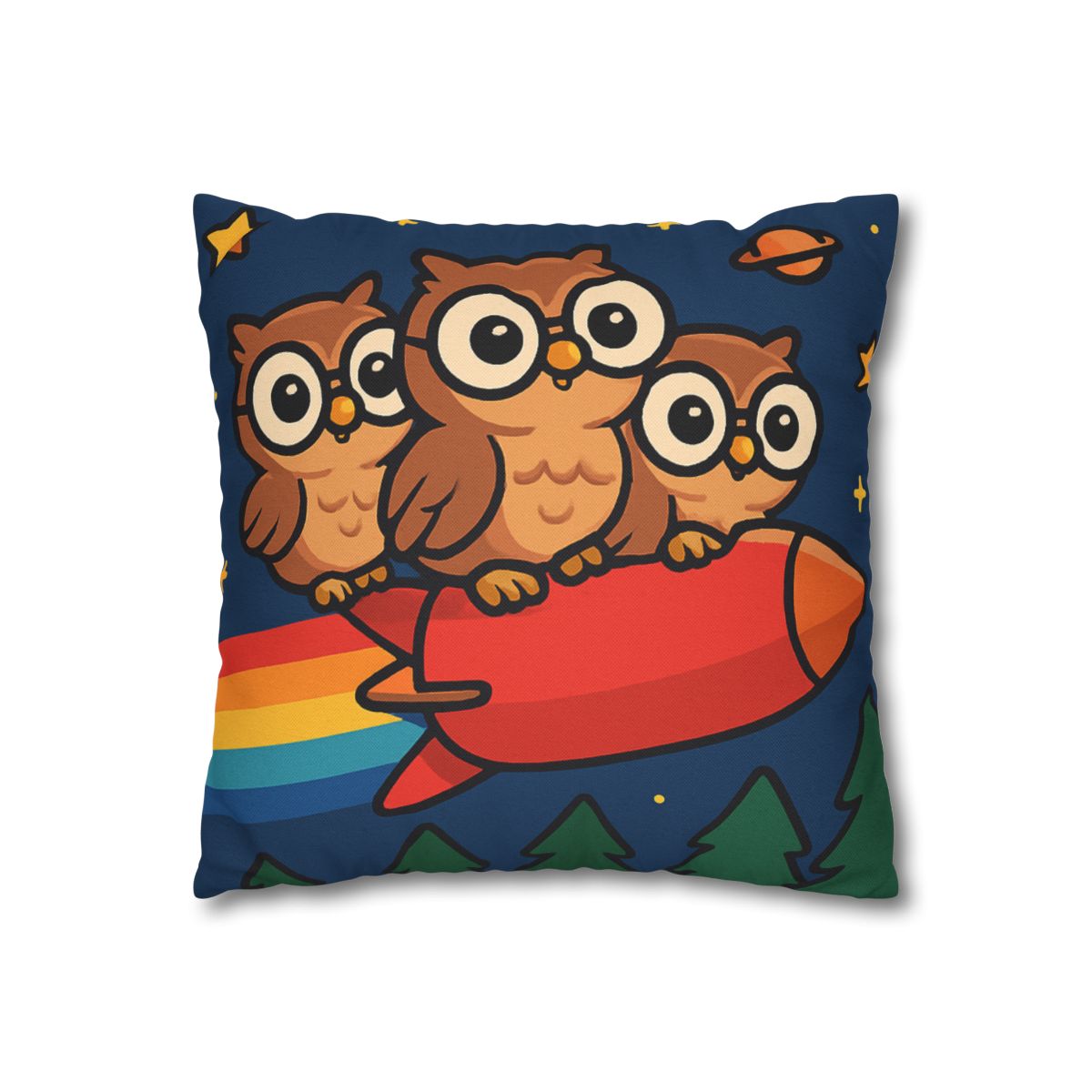 Rocket Riding Forest Owls designer print pillow cases
