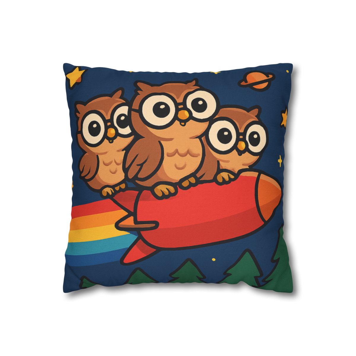 Rocket Riding Forest Owls designer print pillow cases