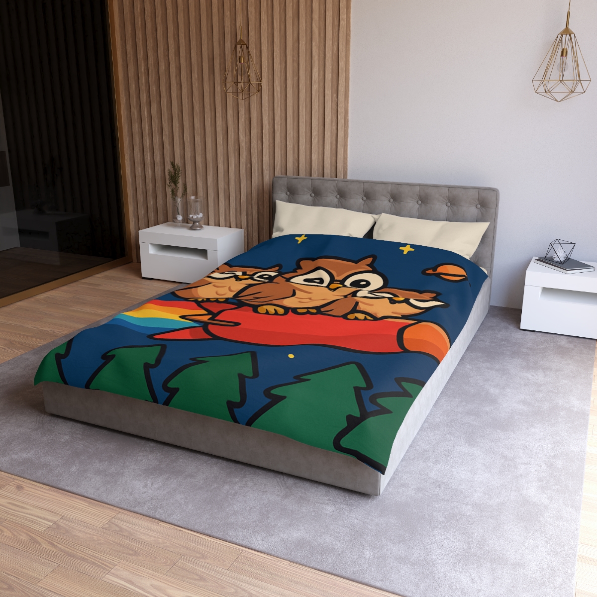 Rocket Riding Forest Owls warm winter duvets