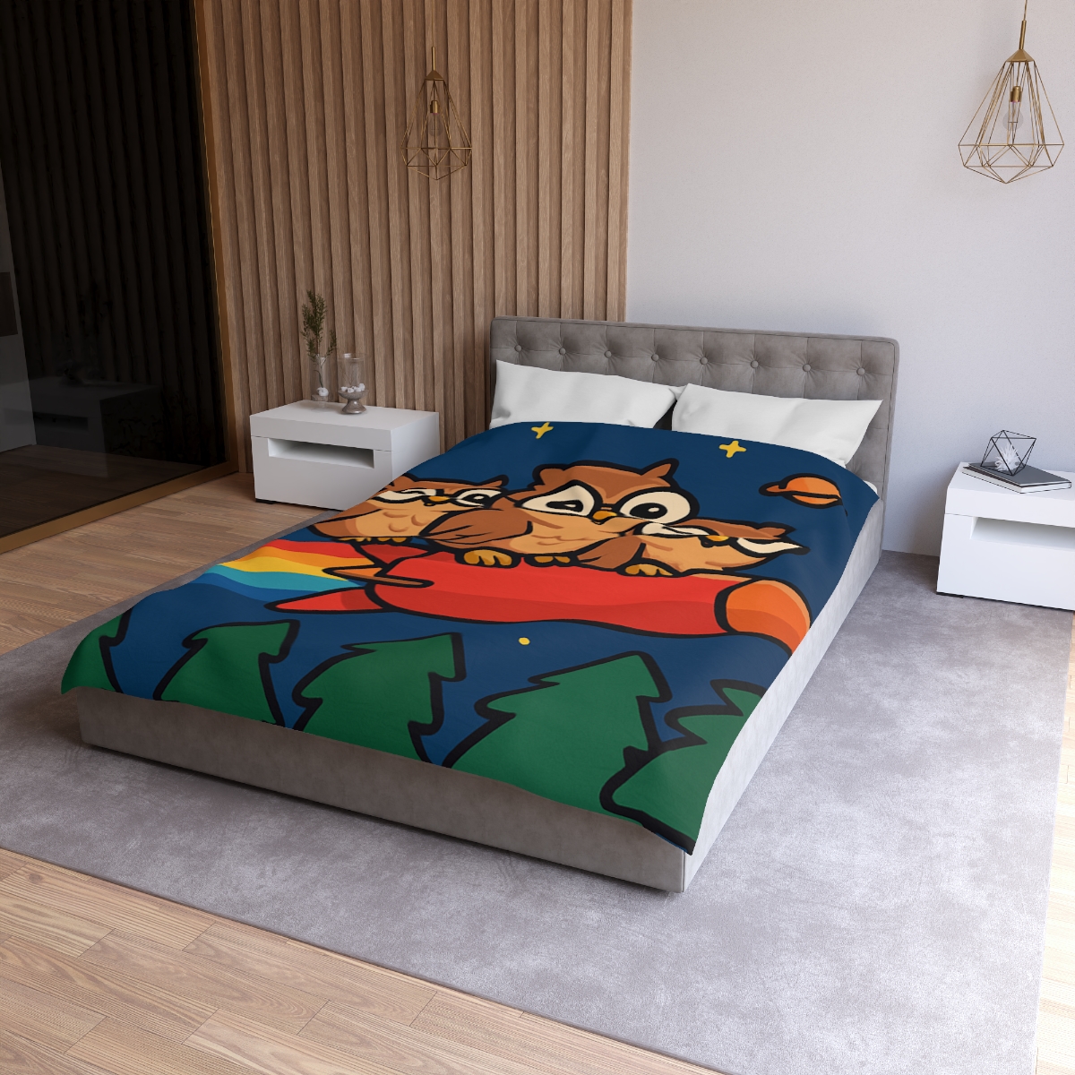 Rocket Riding Forest Owls warm winter duvets
