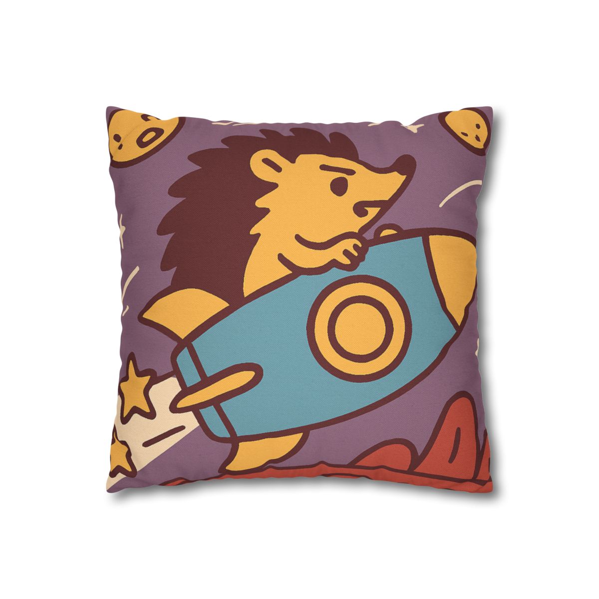 Rocket-Riding Hedgehog designer print pillow cases