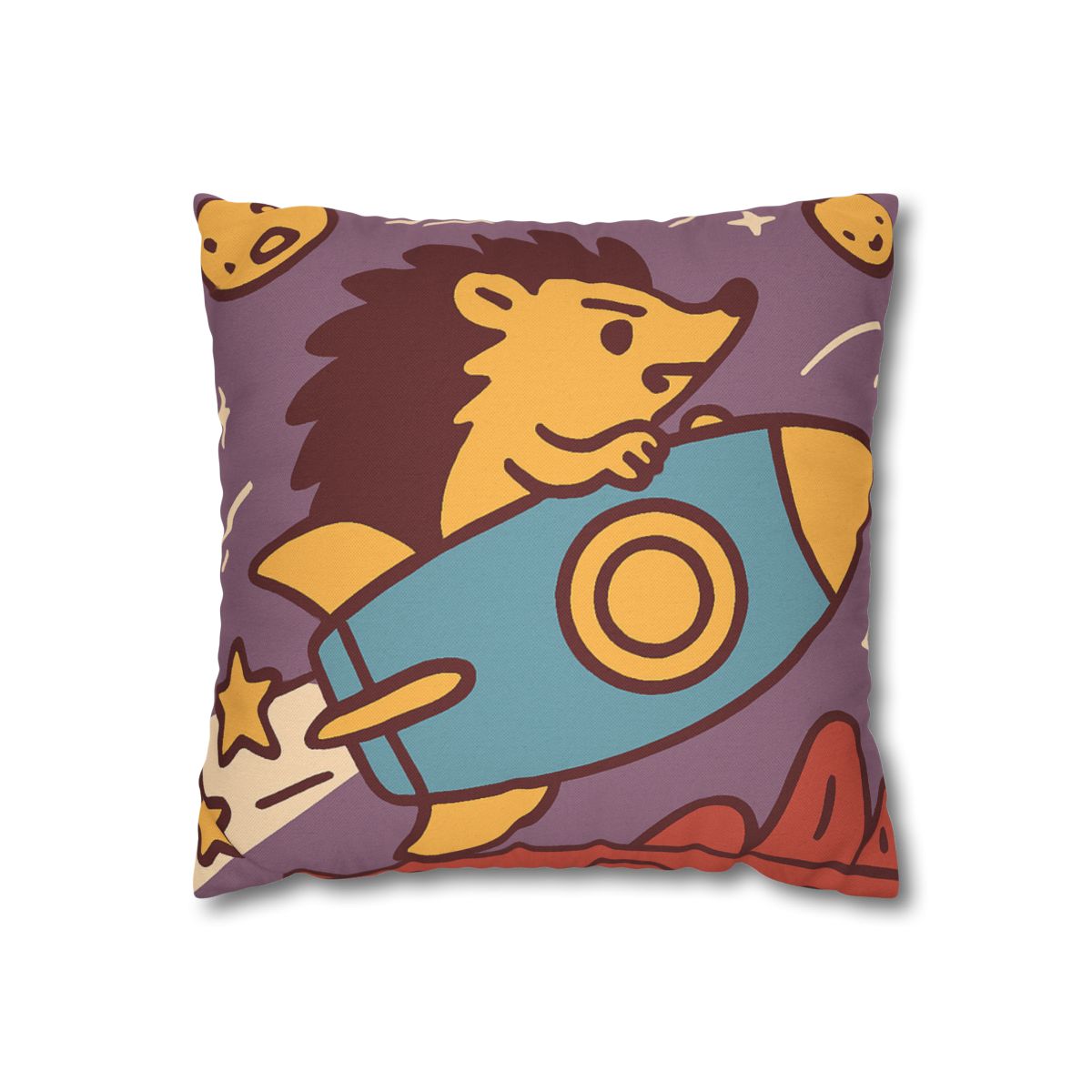 Rocket-Riding Hedgehog designer print pillow cases