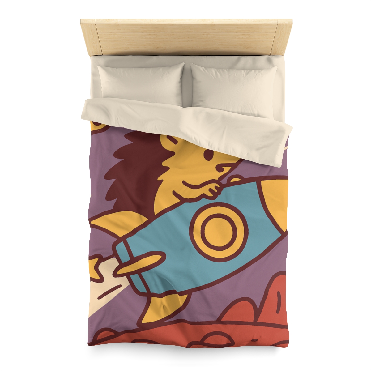 Rocket-Riding Hedgehog personalized bedding duvets