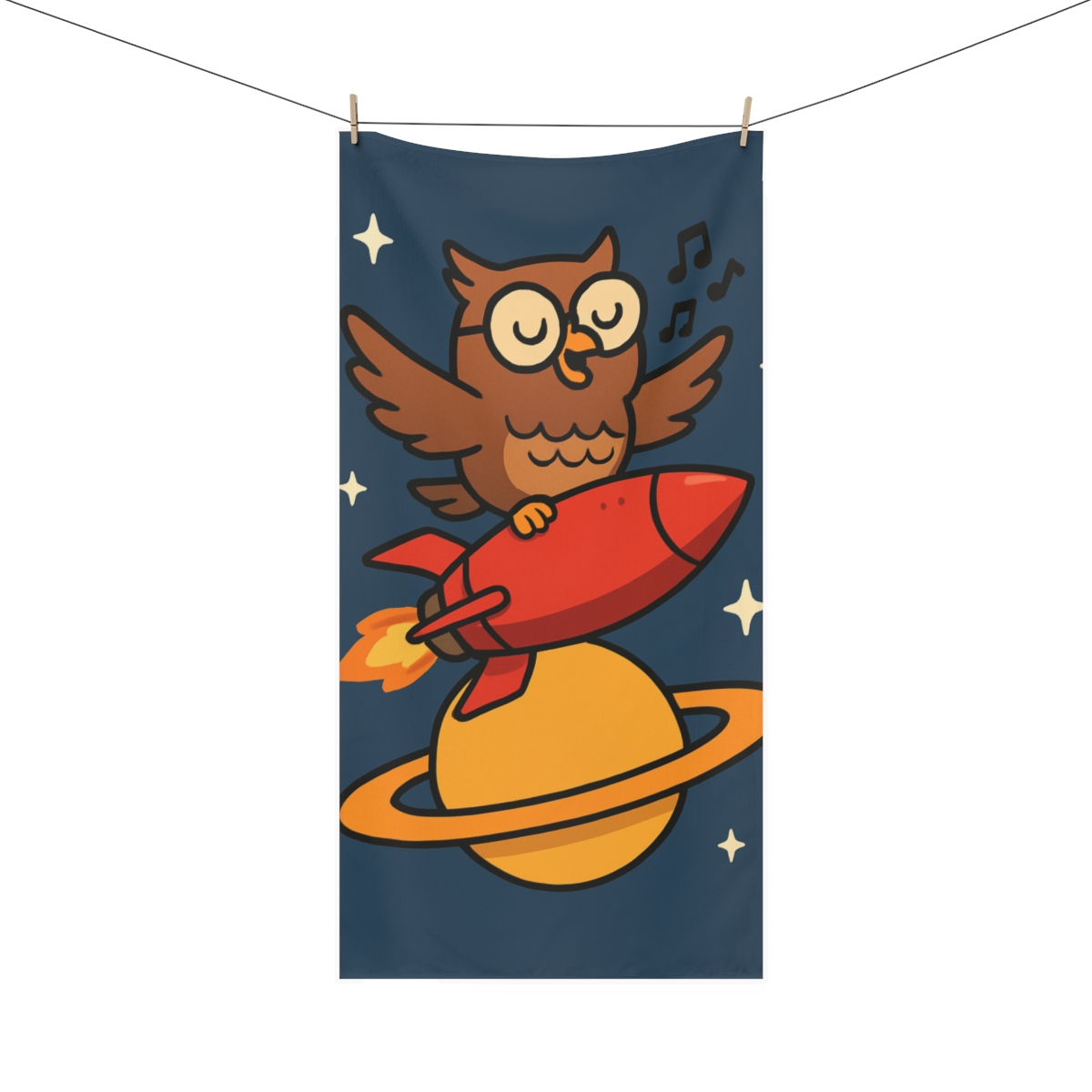 Rocket Riding Owl Over Saturn comfortable face towels