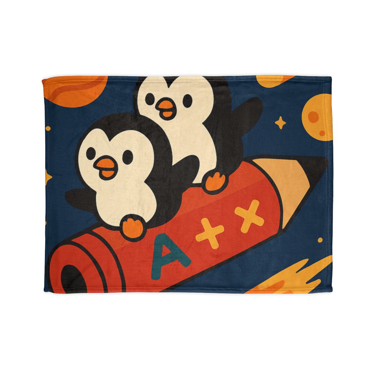 Rocket Riding Penguin Explorers personalized cozy blankets