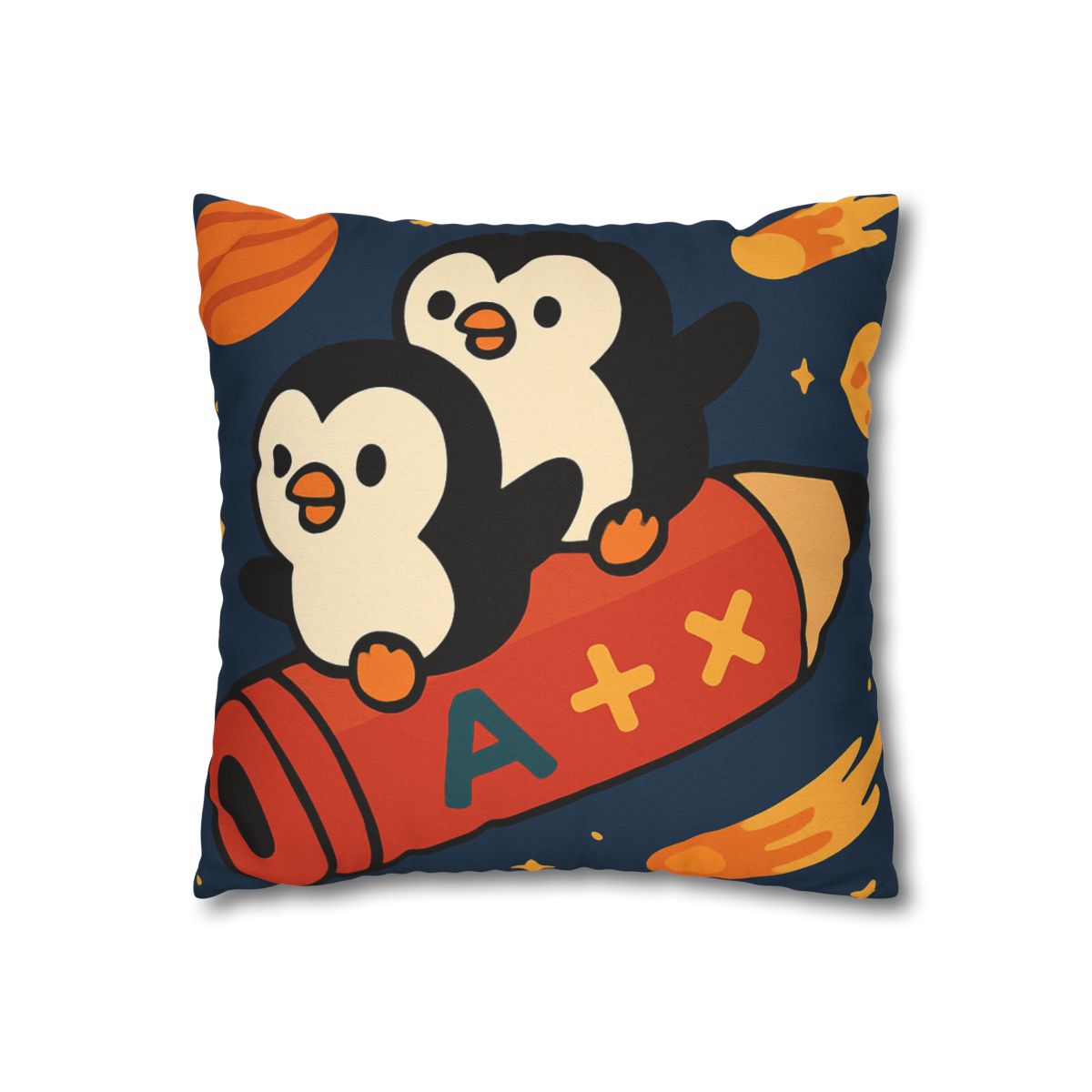 Rocket Riding Penguin Explorers trendy patterned pillow cases