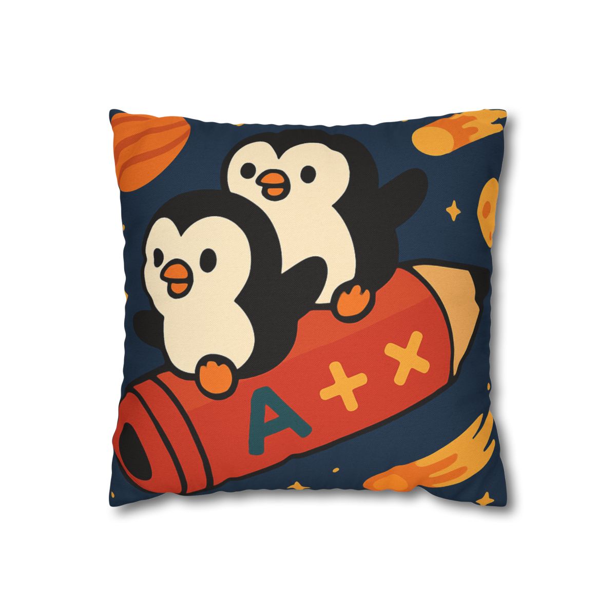 Rocket Riding Penguin Explorers trendy patterned pillow cases
