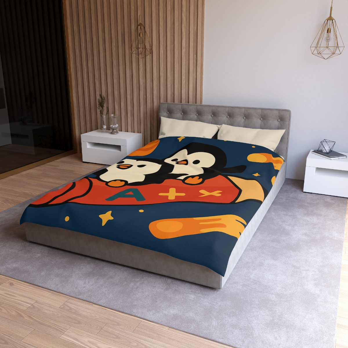 Rocket Riding Penguin Explorers trendy bedroom duvets