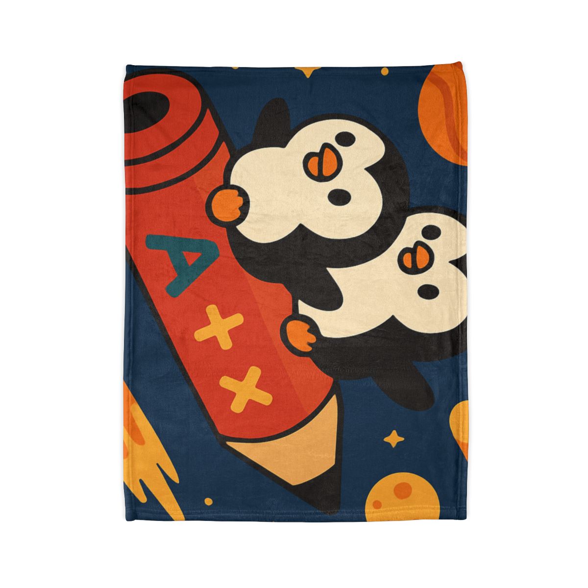 Rocket Riding Penguin Explorers personalized cozy blankets