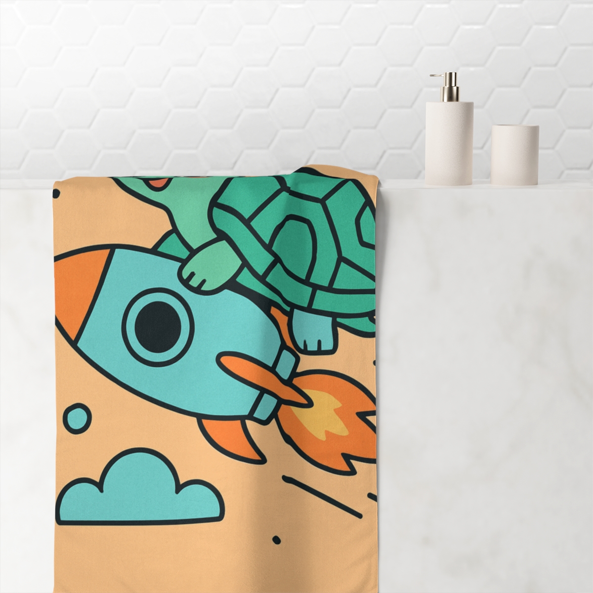 Rocket Riding Turtle trendy hand towels
