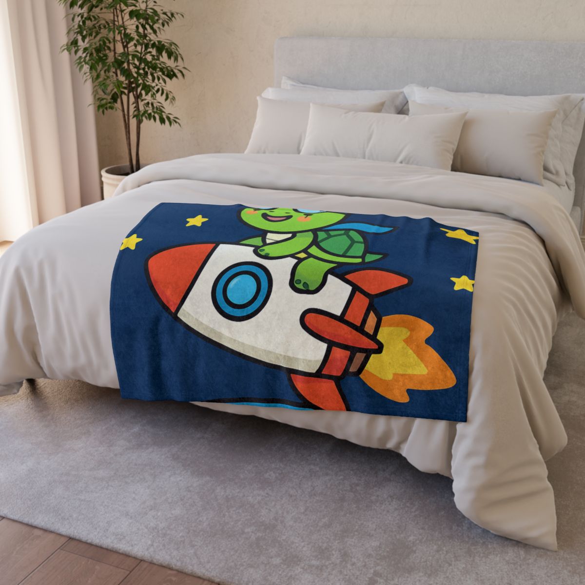 Rocket Riding Turtle To The Moon designer printed blankets
