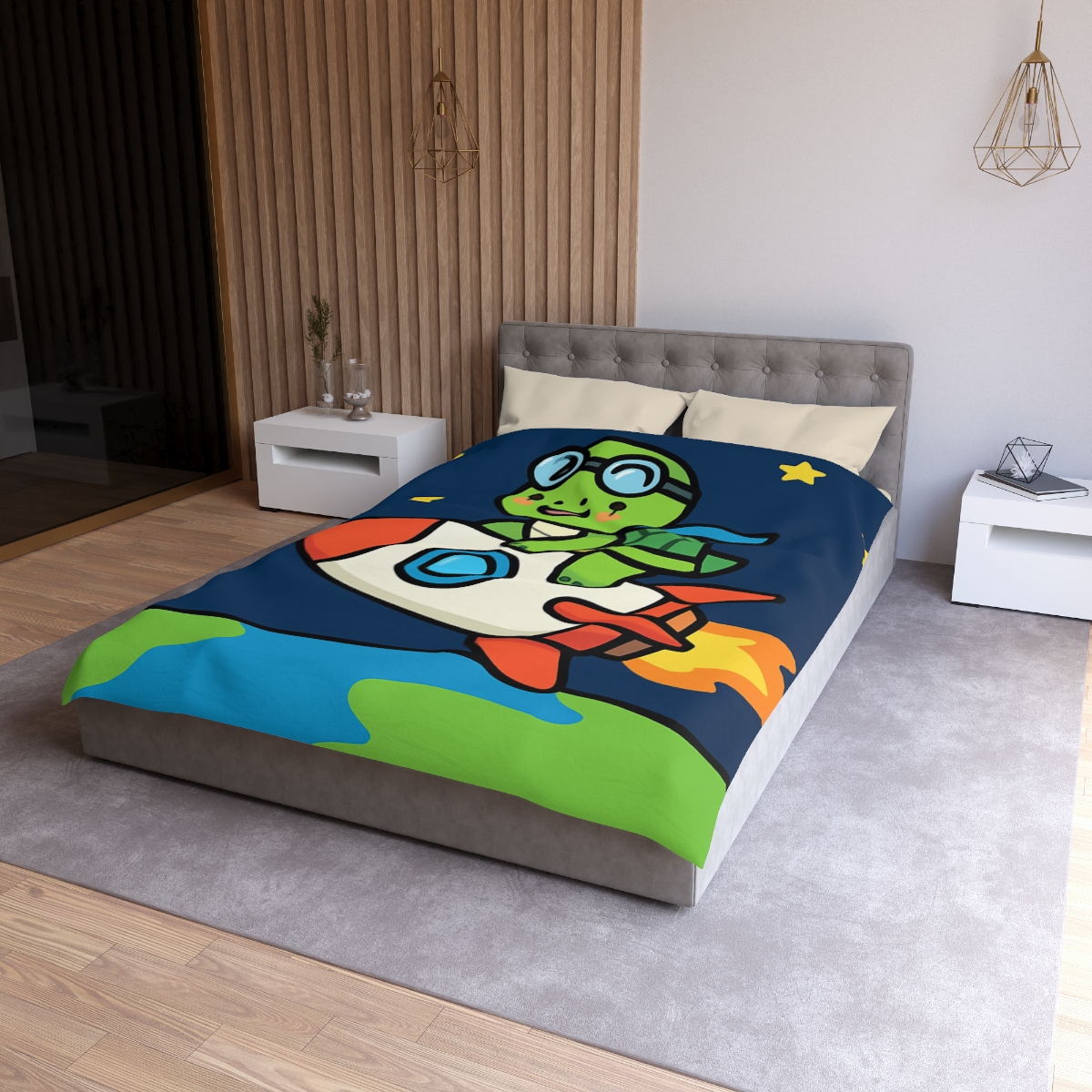 Rocket Riding Turtle To The Moon unique patterned duvets