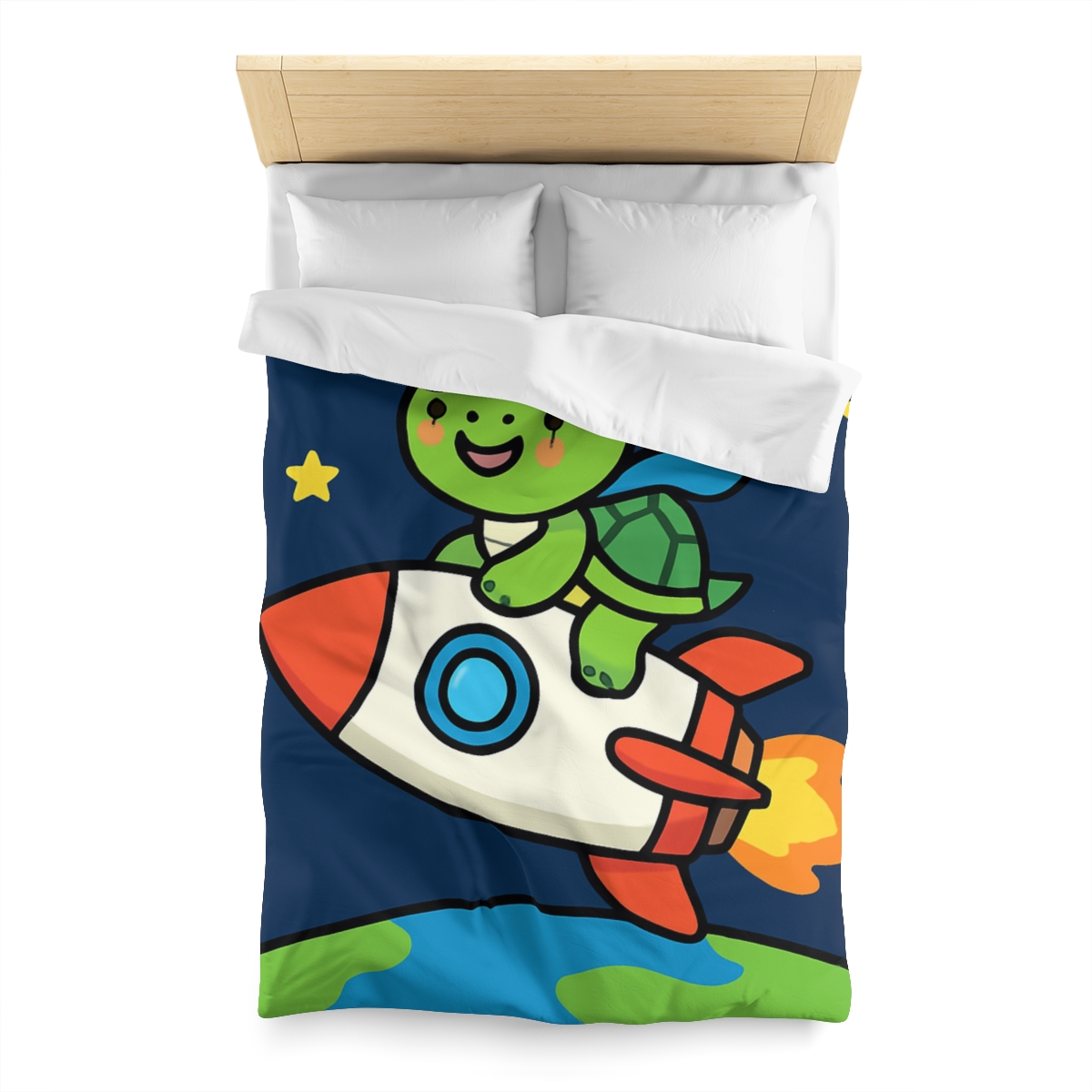 Rocket Riding Turtle To The Moon unique patterned duvets
